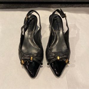 (1) Trendy Pair Of Black Leather BCBGMAXAZRIA Sling Back Heels Women’s Size 8.5